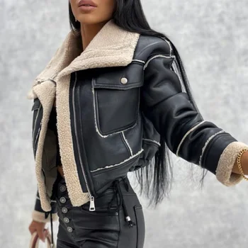 Dinboa, женские осенне-зимние уличные кожаные куртки, пальто, женские мотоциклетные женские байкерские куртки из искусственной кожи для женщин