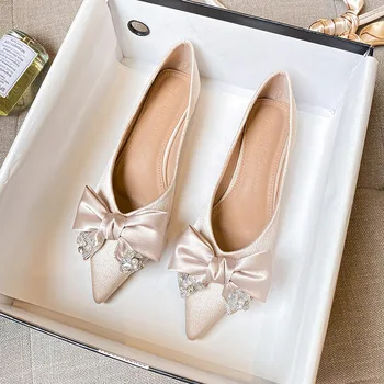 Sapatos Feminino, Французские женские туфли на плоской подошве с острым носком, 2023, Элегантные туфли на низком каблуке, женские туфли с водяным бриллиантом, Туфли Мэри Джейн