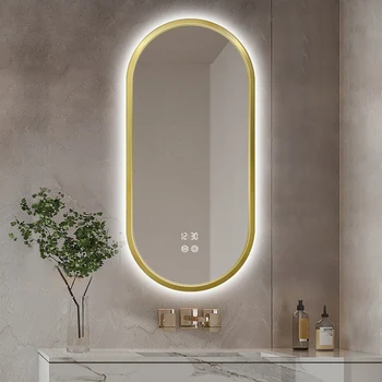Овальное зеркало в золотой раме Скандинавского современного дизайна Зеркало для ванной комнаты со светодиодной подсветкой Espelho Maquilhagem Com Аксессуары для ванной комнаты