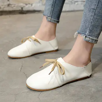 женские тонкие туфли 2023 года, осенние новые белые туфли на плоской подошве с круглым носком, повседневная литературная студенческая обувь в стиле ретро.