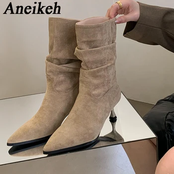Aneikeh/ 2024, Женские модные, пикантные ботильоны на тонком каблуке с острым носком, весенне-осенние ботинки 