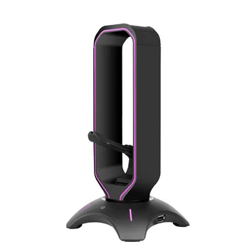 Подставка для наушников RGB, накладной держатель гарнитуры, настольная полка для дисплея с 2 USB-портами, стол для аксессуаров для игровых ПК (розовый)