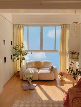 Мебель Диваны для гостиной Минималистичный французский тканевый диван Домашняя гостиная Минималистичная современная спальня Кресло для отдыха в кремовом стиле