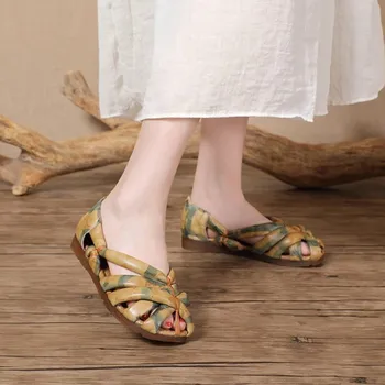Johnature, Удобные дышащие сандалии на плоской подошве, новинка лета 2023, женская обувь ручной работы из натуральной кожи в стиле ретро с открытым носком ручной работы в стиле 2023 г.
