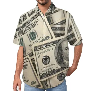 Пляжная рубашка в долларах, Гавайские повседневные рубашки с денежной валютой, мужские модные блузки, топы на заказ с коротким рукавом, большие размеры 4XL