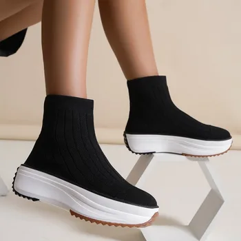 Осенне-зимние женские носки, ботинки с эластичной вязкой внутренней высоты, Спортивная обувь, повседневные кроссовки, Ботильоны на платформе, Размер Plsu 42