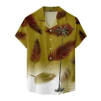 Летняя пляжная повседневная мужская рубашка с лацканами и коротким рукавом 2023 года, городской топ с высокой талией и карманами с 3D-принтом, мужской топ с карманами