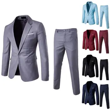 Комплект мужских брюк, комплект свадебных брюк для жениха, стильный мужской деловой костюм, приталенное пальто с лацканами, длинные брюки с одинарным для рабочей одежды