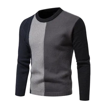 Мужской зимний свитер, однотонный вязаный пуловер с круглым вырезом на подкладке, толстовки Оверсайз с длинным рукавом, базовая рубашка с эластичным низом