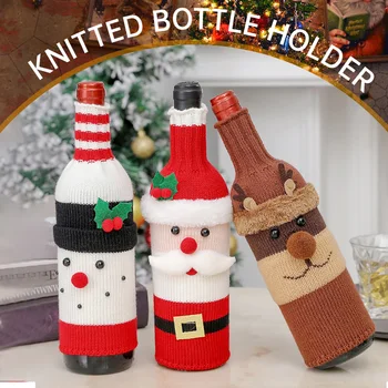 Рождественская сумка для бутылки вина, тканая крышка для бутылки вина в виде Санта-Клауса, снеговика, сумка для вина для семейного обеденного стола, украшение для новогодней домашней вечеринки