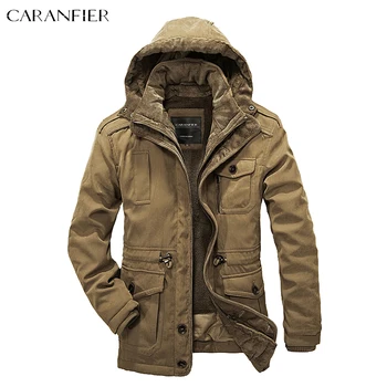 Мужские зимние парки CARANFIER, Толстая теплая куртка, мужской жилет с кашемировой подкладкой, Съемная одежда, Военная ветровка, пальто с капюшоном.