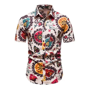 Новая повседневная мужская мода, высококачественная новая Гавайская пляжная мужская повседневная рубашка с отворотом и коротким рукавом