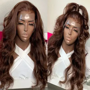 Темно-коричневый бордовый парик из синтетических волос на кружеве, свободная волна, высококачественное термостойкое волокно, натуральная линия роста волос для чернокожей женщины