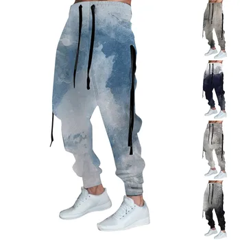 Мужские брюки с цифровым принтом, однотонный рисунок, молодежные повседневные спортивные брюки в стиле ретро, Бандажная спортивная одежда, карман для брюк в стиле хип-хоп 2023