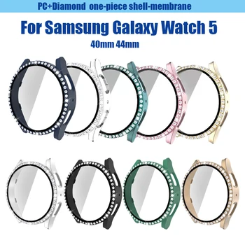 Чехол для часов Bling Diamond для Samsung Galaxy Watch 5 40 мм 44 мм с защитной пленкой из ПК + закаленного стекла для защиты экрана и бампера