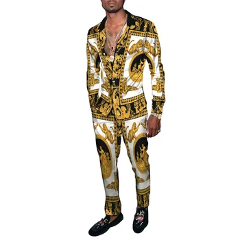 Мужской винтажный золотой тотем, цветочное животное, леопард, тигр, одежда большого размера с 3D принтом, мужские рубашки + брюки, спортивный костюм из 2 предметов, комплект из 2 предметов