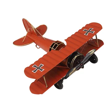 Винтажный железный металлический самолет, модели самолетов ручной работы для реквизита для фотосессии, детская игрушка, винтажный орнамент для домашнего декора, украшение рабочего стола (красный)