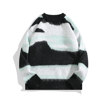 Осенне-зимний топ, утолщенный контрастный кашемировый свитер, мужской вязаный свитер, студенческие теплые молодежные модные пуловеры D54