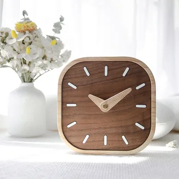 Креативные Маленькие Настольные часы из массива черного ореха в скандинавском простом стиле Прикроватная тумбочка для спальни Офисная мебель Часы для украшения дома