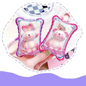 Милый прохладный розовый брелок с медведем и кроликом, надувная кукла-пузырь, сумка с орнаментом, брелок для ключей, милые женщины, девочки, детская сумка, брелок для ключей, подарки