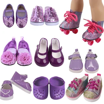 Кукольная обувь Фиолетовые ботинки 7 см Кроссовки сандалии Аксессуары для кукольной одежды 18 дюймовая американская кукла и игрушки для маленьких девочек 43 см Подарки