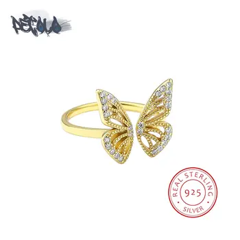Женское кольцо с полой бабочкой из стерлингового серебра 925 пробы, модные украшения из стерлингового серебра в форме банта, кольцо с бриллиантом и цирконием, изысканные ювелирные изделия