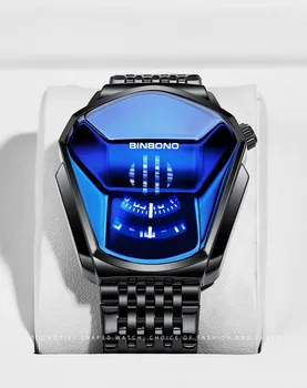 Sdotter Binbond, популярная концепция мотоцикла, мужские кварцевые часы со светящимся стальным ремешком, сетчатые часы с сенсорным экраном, черный technolo