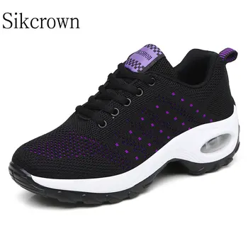 Фиолетовая женская комфортная обувь, увеличивающая рост, спортивная летающая ткань с амортизатором, женские кроссовки, Дышащая Легкая платформа 42
