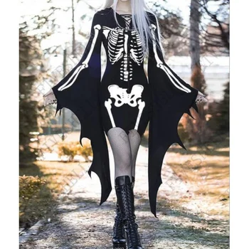 Костюмы на Хэллоуин для женщин, Готическое Средневековое платье для косплея, костюм лесной эльфийки, Черная облегающая Мини-повязка, Крыло летучей мыши, Расфраз