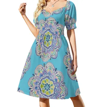 Новое Синее платье без рукавов с Мандалой, Летняя женская одежда, Длинные платья с вуалью, женские платья 2023, лето