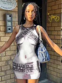 kliou Летние женские Уникальные мини-платья с 3D принтом на теле, Эстетичный Привлекательный облегающий уличный женский тренд, Vestidos