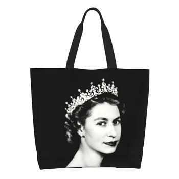 Холщовая сумка для покупок в стиле ретро королевы Елизаветы II, женские многоразовые сумки для покупок большой емкости, Королевские сумки для покупок в Великобритании