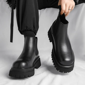 Высококачественные мужские классические черные ботинки из воловьей кожи, зимние ботинки, теплые плюшевые ботинки с высоким берцем, мужские ботинки на нескользящей толстой подошве