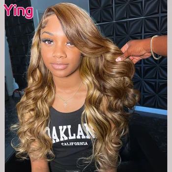 Ying Hair 180% Объемная волна, медово-коричневый 13x6 Прозрачный парик с кружевом спереди, 13x4 Парик с кружевом спереди, бесклеевой, предварительно выщипанный из детских волос.