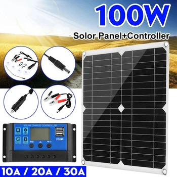 100 Вт Солнечная Панель Двойной USB 5 В Постоянного Тока 18 В с Контроллером 60A Водонепроницаемые Солнечные Элементы Поли Солнечные Элементы для Автомобиля Яхты RV Зарядное Устройство