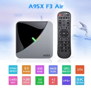 A95X F3 Air RGB Light TV Box Android 9,0 Amlogic S905X3 Smart TV BOX 4 ГБ 64 ГБ 32 ГБ TVBox Двойной Wifi 4K 60fps 2G 16GB медиаплеер