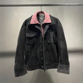 На заказ, осень-зима 2023, новая вельветовая подделка, 2 предмета, пальто в горошек, короткая застиранная винтажная куртка на молнии для мужчин и женщин Y4186