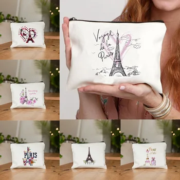 Косметичка с принтом Парижской Эйфелевой башни, сумка-органайзер для туалетных принадлежностей, женская парусиновая косметичка на молнии, лучший подарок