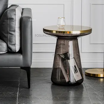 Современный круглый стеклянный журнальный столик, стол для хранения мебели в гостиной, Креативный Светлый Роскошный Высококлассный Прозрачный диван-приставной столик