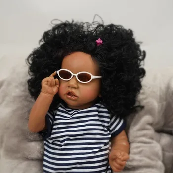 55 СМ Саския Реборн Малышка реборн девочка, похожая на настоящее Прикосновение Афроамериканка Черная Кожа Бебе Волосы с Ручными корнями бебе Реборн муньекас реборн
