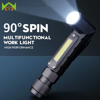 Светодиодный фонарик Яркий водонепроницаемый COB Light USB Перезаряжаемый COB Головной фонарик с магнитом Рабочая лампа поворачивается на 90 градусов