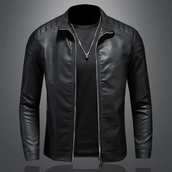 Мужская куртка со стоячим воротником, мотоциклетная одежда, модный тренд, персонализированная кожаная мужская куртка, новинка 2023 года