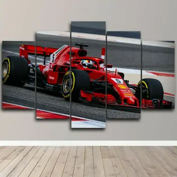 Гоночный холст F1 Ferrari Себастьян Феттель, настенный арт-принт, домашний декор, 5 панно, декор комнаты, плакат HD-печати Без рамок