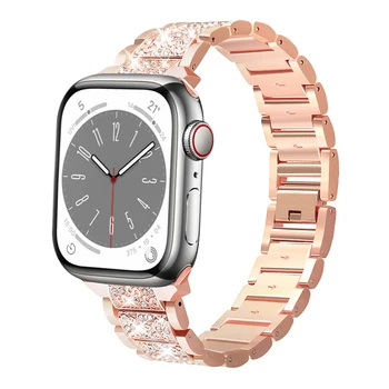 Бриллиантовый Чехол + ремешок для apple watch band 44мм 40мм 41мм 45мм 42мм 38мм соответствующий браслет из нержавеющей Стали iwatch series 3 6 se 7 8
