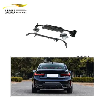 Задний диффузор с наконечниками, обвес для BMW 3 G20 M-Sport, Глянцевая черная краска, 2023-2024