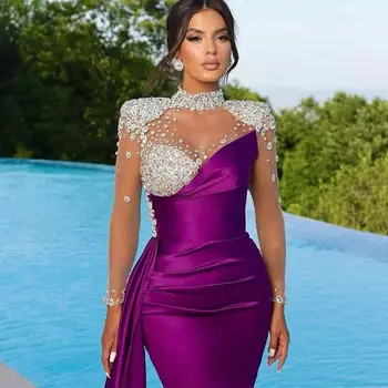 Элегантные вечерние платья русалки длиной до пола с кристаллами, выпускные платья без бретелек со стреловидным шлейфом, женское вечернее платье из Саудовской Аравии