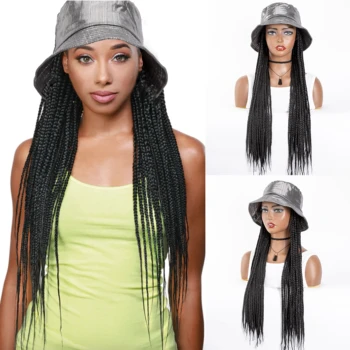 Продается синтетический плетеный парик WIGERA Long Box с бейсболкой, Плетение косичек, Наращивание волос с широкополой шляпой для женщин