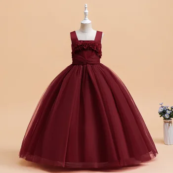 Платье для девочки в цветочек из кованой ткани, длинное платье принцессы в цветочек для детского фортепианного представления