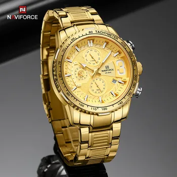 Лучший люксовый бренд NAVIFORCE Мужские часы из золота и нержавеющей стали, многофункциональные наручные часы, водонепроницаемые Модные часы, мужские часы Reloj Hombre