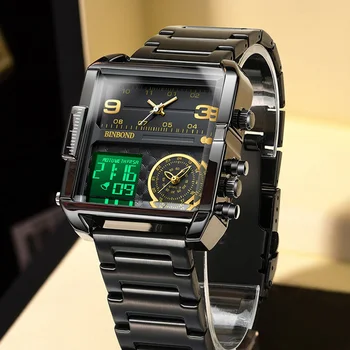 Модные роскошные мужские пехотные кварцевые часы с тремя часовыми поясами Водонепроницаемые ручные часы Мужские спортивные наручные часы с автоматическим механизмом